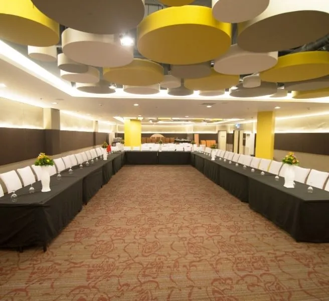 room with black table and chair